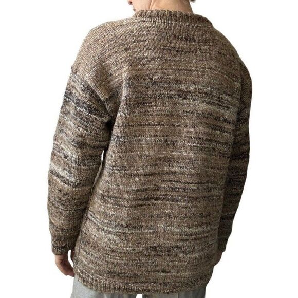 Vintage Hand Knit Brown 100% Wool Chunky Oversized Cozy Fall Sweater XL - Picture 5 of 6
